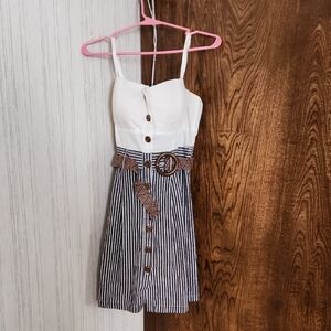 Striped Button-Down Dress with Belt